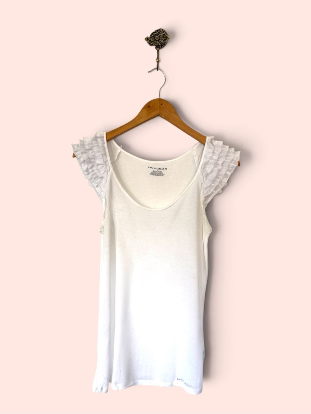 DKNY Jeans Vintage White Ruffle Lace Cap Sleeve Tank Size M Late 90s